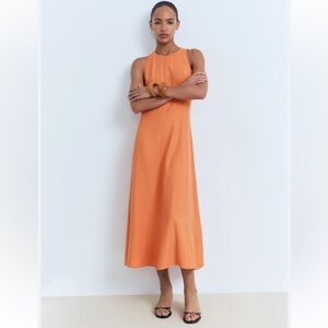 Zara Vibrant Orange Satin Dress. Size XS. Style 4437/071/643